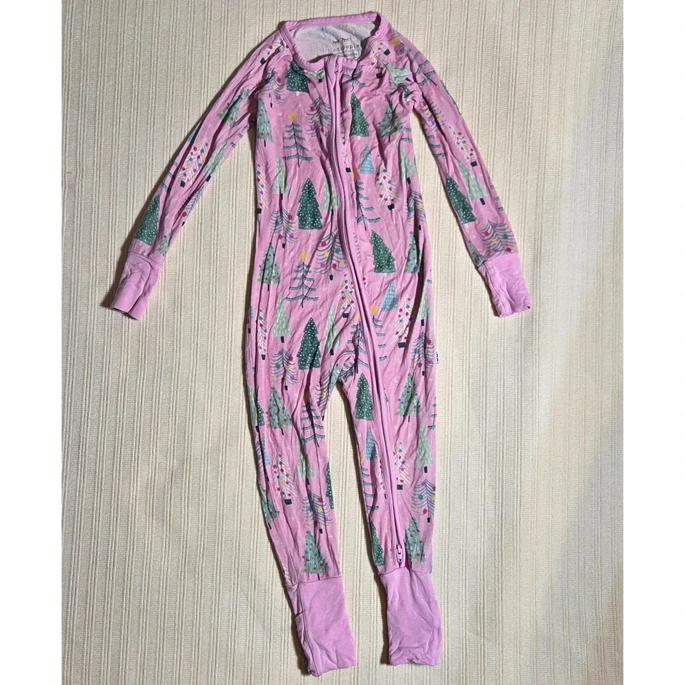 Little Sleepies Pink Twinkling Trees Zippy 18-24 Months Bamboo Holiday Christmas